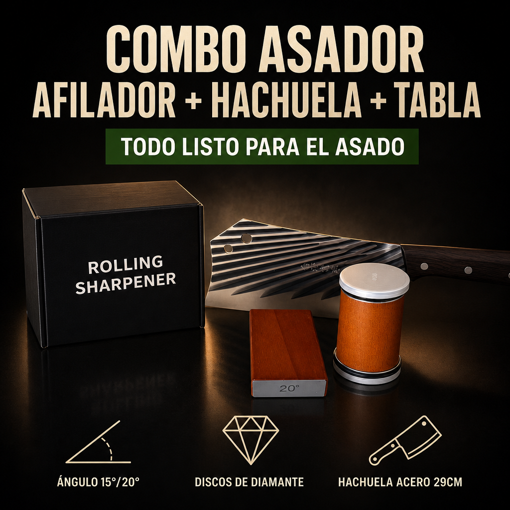 Combo Asador - Afilador + Hachuela + Tabla