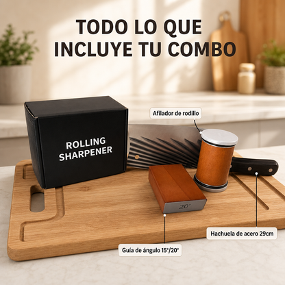 Combo Asador - Afilador + Hachuela + Tabla